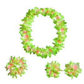 Hawaiian Luau Hula Grass Skirt with Large Flower Costume Set for Dance Performance Party Decorations Favors Supplies (32" - Green)