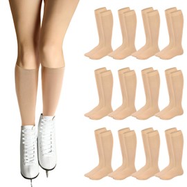 Toulite 12 Pairs Winter Figure Skating Socks for Women Men Kids Ice Skating Socks Solid Color Roller Skate Socks Dance Light Opaque Footed Skate Socks(Nude)