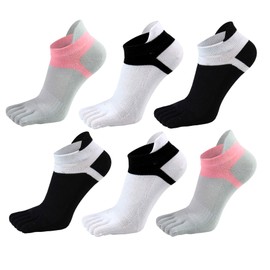 Women's Toe Socks No Show Low Cut 5 Finger Cotton Mesh Wicking Athletic 6 Pack