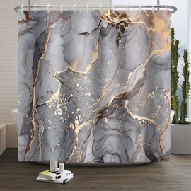 Xiaoterna Marble Shower Curtain Modern Abstract Grey Gold Marble Bathroom Curtain Grey Gold Splatter Textile Waterproof Shower Curtain Machine Washable Waterproof Fabric 180x240cm