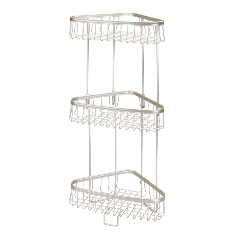 mDesign Metal 3-Tier Bathroom Corner Shower Shelf - Free Standing
