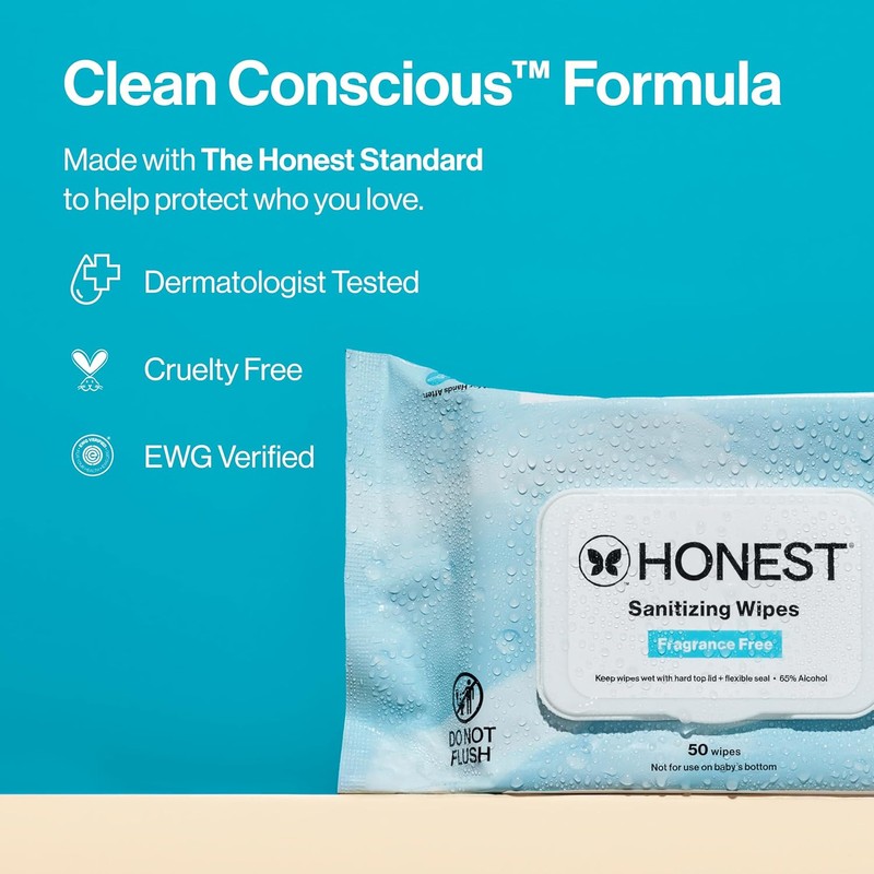 The Honest Company Fragrance-Free Sanitizing Alcohol Wipes, Antibacterial with Aloe,