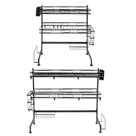 2-Tier Over Sink Dish Drying Rack, Dish Racks for Kitchen Counter, Over The Sink Dish Drainer with 8 Hooks, Each Tier Load-bearing 22.05lbs, Large Dish Rack for Storing Dishes (25.6*11.02*32.28 Inch)