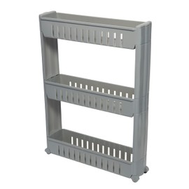 Simplify 3 Tier Slim Slide Out Storage Cart | Multi-Purpose Organization | Rolling | Wheels | Small Space | Laundry Room | Kitchen | Bathroom | Office | Grey