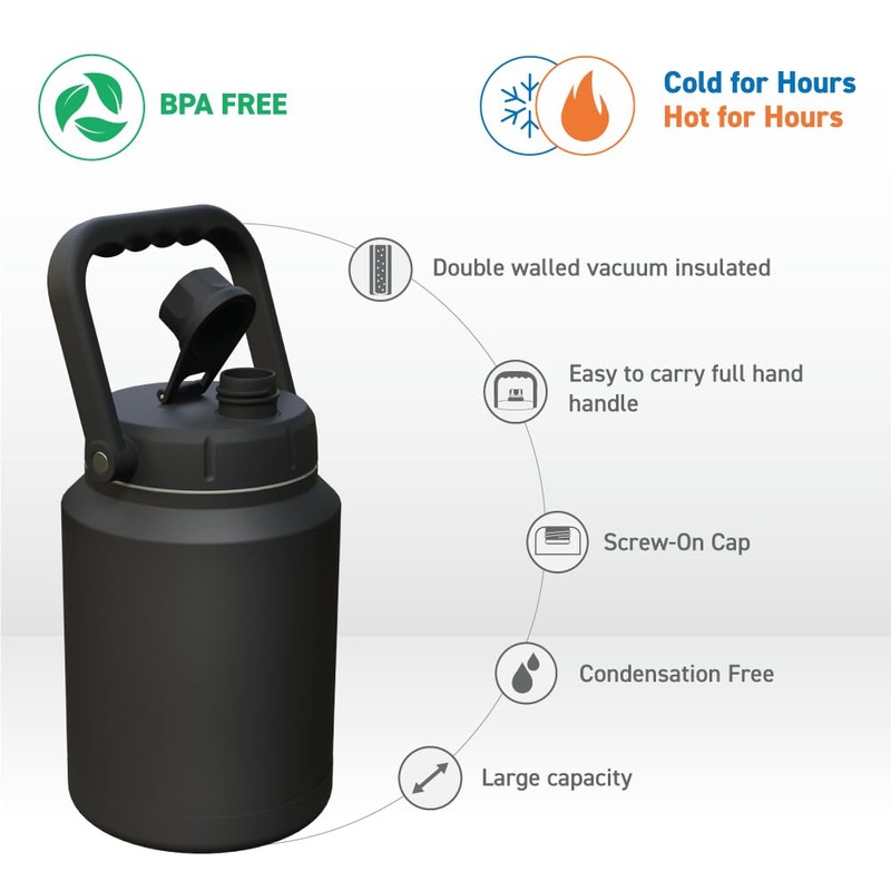 Mighty Jug - 2L/ Half Gallon Large Water Bottle, Insulated