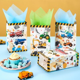 WERNNSAI Building Theme Party Bags - 16 Piece Construction Theme Candy Gift Bags Treats Toy Storage Bag with Handles for Boys Birthday Party Carry Bag