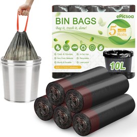 10L Small Bin Bags Drawstring Bin Bag, 75 Counts Bin Liners with Tie Handles Pedal Bin Bags Mini Garbage Bags Drawstring Trash Bags for Car, Office, Bathroom, Bedroom (Black, 10L)