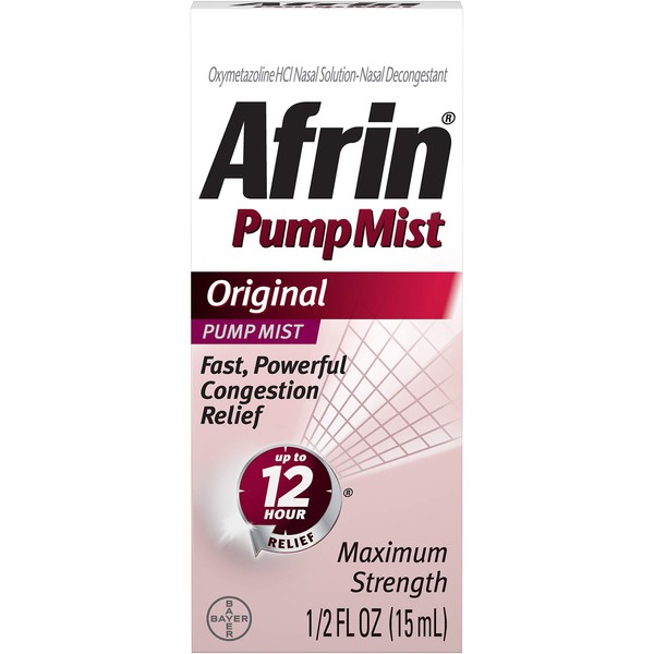 Afrin cold Pump Mist 12 Hour Relief, Original, 0.5 fl oz, Spray (Pack of 2)