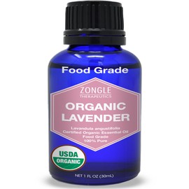 Organic, Lavender Essential Oil, Food Grade, for Drinks, Skin, Hair – 100% Pure, Lavender Oil, by Zongle Therapeutics, 1 OZ
