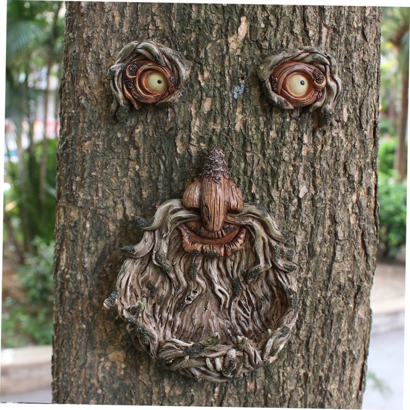 BESPORTBLE 1Pc Tree Face Decor with Glowing Eyes Resin Old
