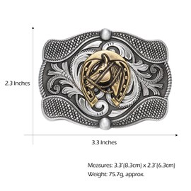 BBOTEN Horse Shoe Western Belt Buckle for Women Men, Cowboy Horseshoe Belt Buckles, Floral Engraved Texas Belt Buckles