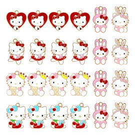 Westingmanual 24 Pieces Enamel Cat Charms for Jewelry Making 6 Styles Cute Pink Cat Charms Earring Necklace Bracelet Pendants Crafts