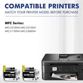 LC401XL LC401 MFC-J1010DW Black Ink Cartridges Compatible for Brother LC 401 XL MFC-J1010DW MFC-J1170DW MFC-J1012DW MFC-J1800DW MFC J1010DW Printer (High Yield, 2 Pack)