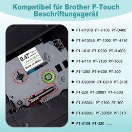 Yuanqimm Compatible with Brother P-Touch Tapes 12 mm TZe-231 TZe-131 TZe-431 TZe-531 TZe-631 TZe-731 Tz Tape 12 mm 0.47 Laminated Label Tape for Ptouch PT-H105 H107 H101 H110 H2 Pack of 6 0000 PT-D400