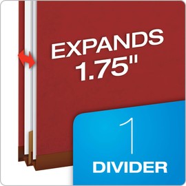 Pendaflex Recycled Classification File Folders, 1 Divider, 2" Embedded Fasteners, 2/5 Tab Cut, Letter Size, Red, Box of 10 (23775R)