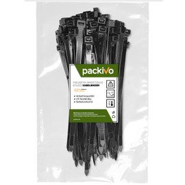 Cable Ties, Black, 200 mm x 7.6 mm, Pack of 100, Cable Ties, 40 kg, Tensile Strength, Extra Ultra Strong Cable Ties, Heat Resistant for Cable Management, Gardening, Workshops, Car Workshop