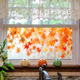 HOMETITUTE Stained Glass Window Film 39.3×17.7 Inchs Rainbow Window Film Glass Decor Sun Blocking Static Cling Sticker Privacy Decorative for Home Office Autumn Maple Leaves Thanksgiving Windows Decor