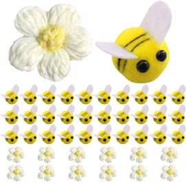 GWAWG Pack of 42 Bee Decoration, 30 Pieces Bees with 12 Yellow Crochet Flowers, Bee Mini Felts, Felt Bees, Adorable Felt Bees, Bee Costume Accessories, for Crafts DIY Decoration, Clothing
