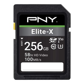 PNY 256GB Elite-X Class 10 U3 V30 SDXC Flash Memory Card - 100MB/s, Class 10, U3, V30, 4K UHD, Full HD, UHS-I, Full Size SD (Pack of 1)