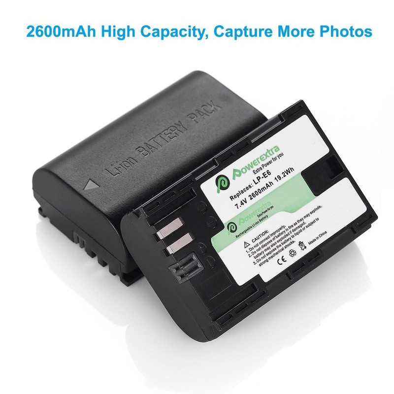 Powerextra Pro 2 Pack LP-E6N LP E6 Battery Compatible with