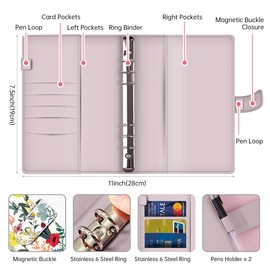 AOPEFNX Budget Binder, Cute A6 Money Saving Binder with Zipper Envelopes, PU Leather Money Organizer for Cash, Expense Budget Sheets and Cash Envelopes for Budgeting Beautiful Boho Flowers