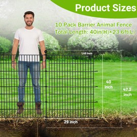 10 Panels No Dig Decorative Outdoor Garden Fence with Gate for Yard, 40 in(H) X 23.6 ft(L) Animal Barrier Fencing Rustproof Metal Wire Panel Border for Dog, Rabbits, and Patio Temporary Ground Stakes