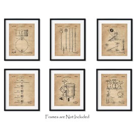 Drummer Decor Music Studio Decorations Gifts for Teachers Men Musicians Set of 6 (8x10) Unframed Drum Patent Wall Art Prints Rock n Roll Percussionists