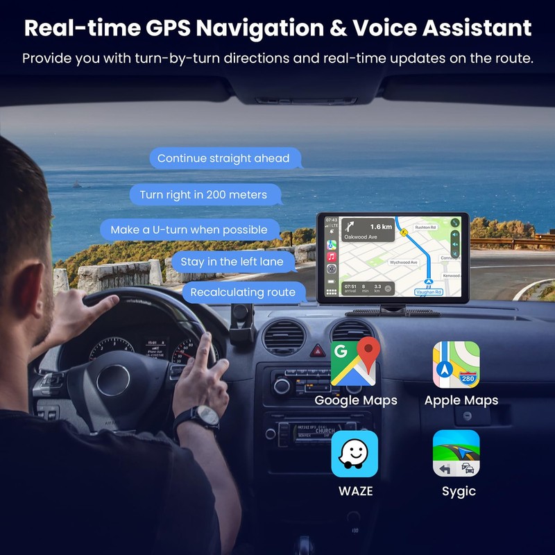 Compatible Wireless Apple CarPlay Android Auto Screen for Car, 2K