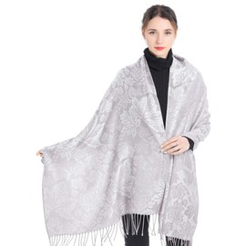 Belle Dame Women Pashmina Scarf Shawls and Wraps Blanket Scarf Tassels Scarf Soft Silky Maple Leaf Jacquard (SF1-Y036-GRY)