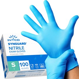 Intco Nitrile Gloves (Small, 100 Count),Strong & Flexible, Food Safe Blue Gloves, Non-Sterile, Powder & Latex Free Gloves, Finger Textured Thick Disposable Gloves for Tools, Devices & More