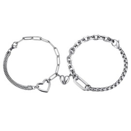 YQSENLIN Pulseras Magnetica para Pareja, Juego de 2 Pulseras, Pulsera en Forma de Corazón Hueco y Forma Clip y Papel, Delicados Brazaletes Ajustable, Personalidad, Regalo Joyería Cumpleaños y Aniversario para Hombre y Mujeres