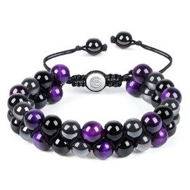 ZPEXRV Triple Protection Bracelet 8mm Purple Tiger Eye Obsidian and Hematite Bracelet Natural Crystal Gemstone Healing Bracelet Can Relieve Anxiety and Bring You Good Luck, Health and Happiness