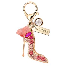 MONNEL MC439 Crystal Lady High-heel Shoe Lobster Clasp Charm for Women with Velvet Bag (Pink,1 Piece)