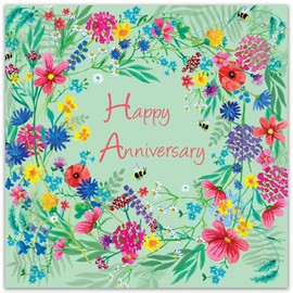 Twizler Anniversary Card - Wildflowers Floral - Womens Happy Wedding Anniversary Card for Her