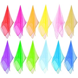 KOMUNJ Set of 12 square juggling cloths, 12 colourful cloths, 60 x 60 cm dance cloths, colourful chiffon cloths, for nursery, children, party activities, accessories, decoration