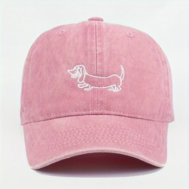 Cool Sweet Cute Curved Brim Baseball Cap, Embroidered Dachshund Distressed Trucker Cap, Snapback Cap for Casual Outdoor Casual Sports - Color: Pink, Size: Adjustable
