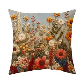 Set of 2 Bohemian Floral Pillow Covers Retro Flower Throw Pillow Covers Boho Cushion Covers for Adults Women Garden Cushion Cases Vintage (CR040-1, 45 * 45CM)