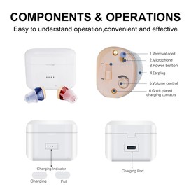 Hearing Aids for Seniors, Hearing Aid Rechargeable with Noise Cancellation Adults, senior Invisible Hearing Amplifier With Portable Charging Case Comfort Design and Nearly Invisible