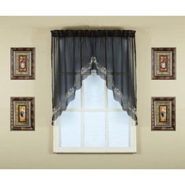 Today's Curtain, Emelia Embroidery Sheer Swag 38", Black, 59" W x 38" L
