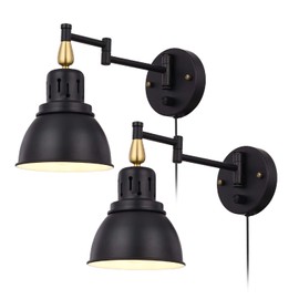 TRLIFE Plug in Wall Sconces, Dimmable Wall Sconces Set of 2 Retractable Swing Arm Wall Mounted Light with 6FT Plug in Cord and Dimmer On/Off Switch, E26 Base, UL Listed
