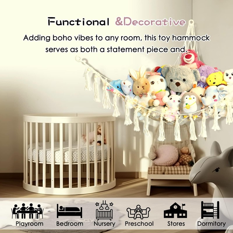 QYINXIU Stuffed Animal Toy Hammock Hanging Large Macrame Toy Hammock
