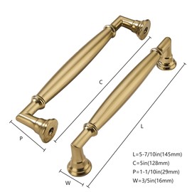 khtumeware 10 Pack 5 Inch(128mm) Brushed Brass Cabinet Pulls Heavy Duty Solid Warm Brass Cabinet Handles Kitchen Brushed Gold Cabinet Hardware for Cupboard Drawer Handles