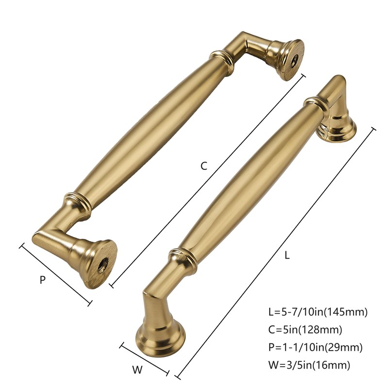 khtumeware 10 Pack 5 Inch(128mm) Brushed Brass Cabinet Pulls Heavy