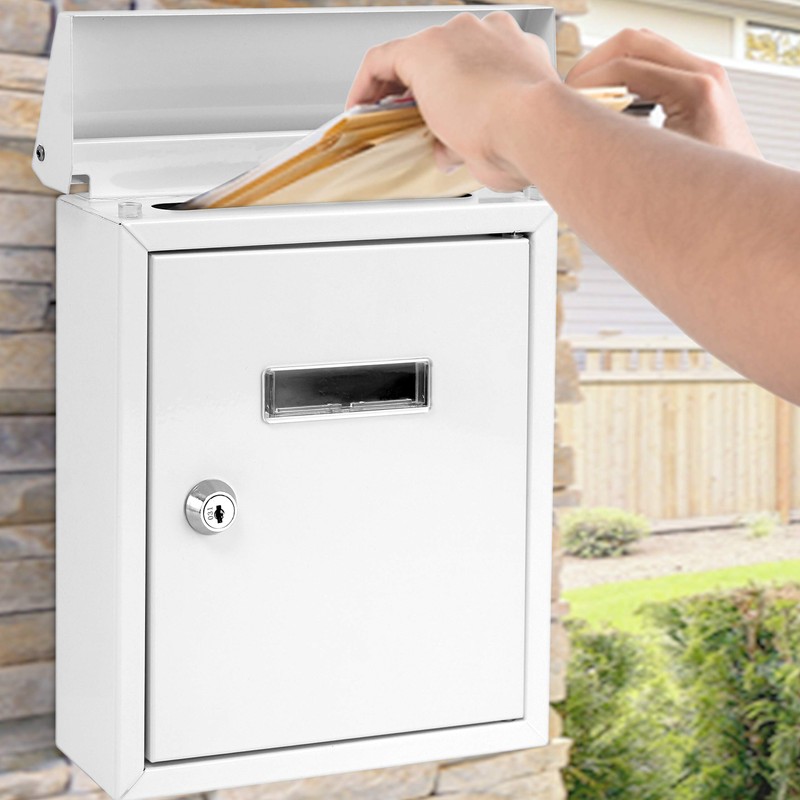 Serenelife Weatherproof Wall Mount Locking Mailbox Galvanized Steel Drop Box