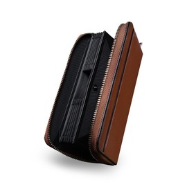 Men's Long Wallet, Tochigi Leather, Genuine Leather, Box-shaped Coin Purse, Large Capacity, 16 Cards, YKK Zipper, Passbook Pocket, Made by Top Leather Artisans Gentlemen, Business, Money, coffee