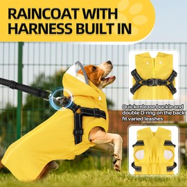 SlowTon Dog Raincoat - Dog Rain Coat with Harness Built-in, Removable Hood Waterproof Zipper Rain Jacket, Lightweight Rain Poncho with Reflective Brims for Small Medium Large Dogs (Medium)