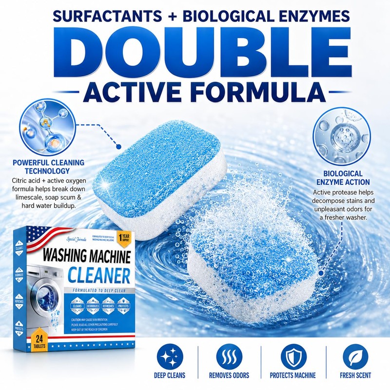 Dorwrnln Bio-Enzyme Washing Machine Cleaner Tablets 24 Pack, 5X Power