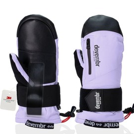 devembr Ski Mittens with Wrist Guards, Warm Snowboard Mittens, Waterproof, Purple, S