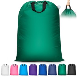 Isink Extra Large Laundry Bag With Handles, Heavy Duty, Travel Laundry Bag for Dirty Clothes, 28" x 40" (Green)
