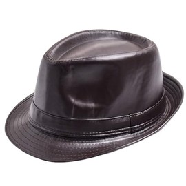 Mrlahat Fedora Faux Pu Leather Adult Unisex Classic Manhattan Felt Trilby Short Brim Bowler Hat (US, Alpha, Large, X-Large, Brown)
